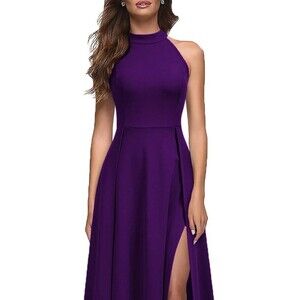 Formal Long Dress Purple Goddess Neck line Slit Sides Size XL NEW Mushare